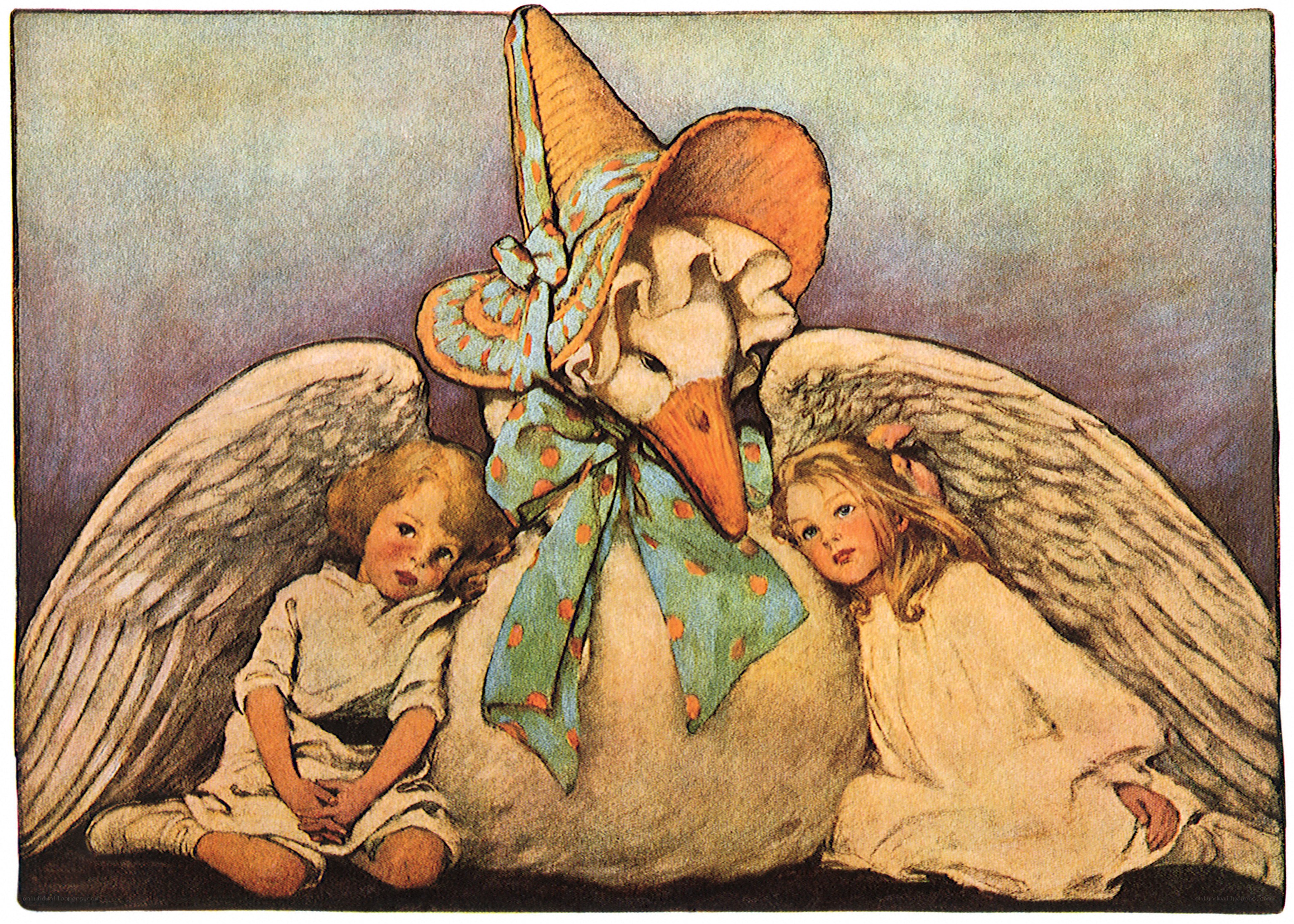 Children with a swan
