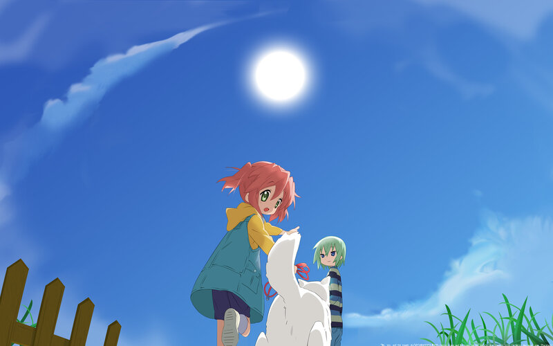 Children with a white cat under the sun