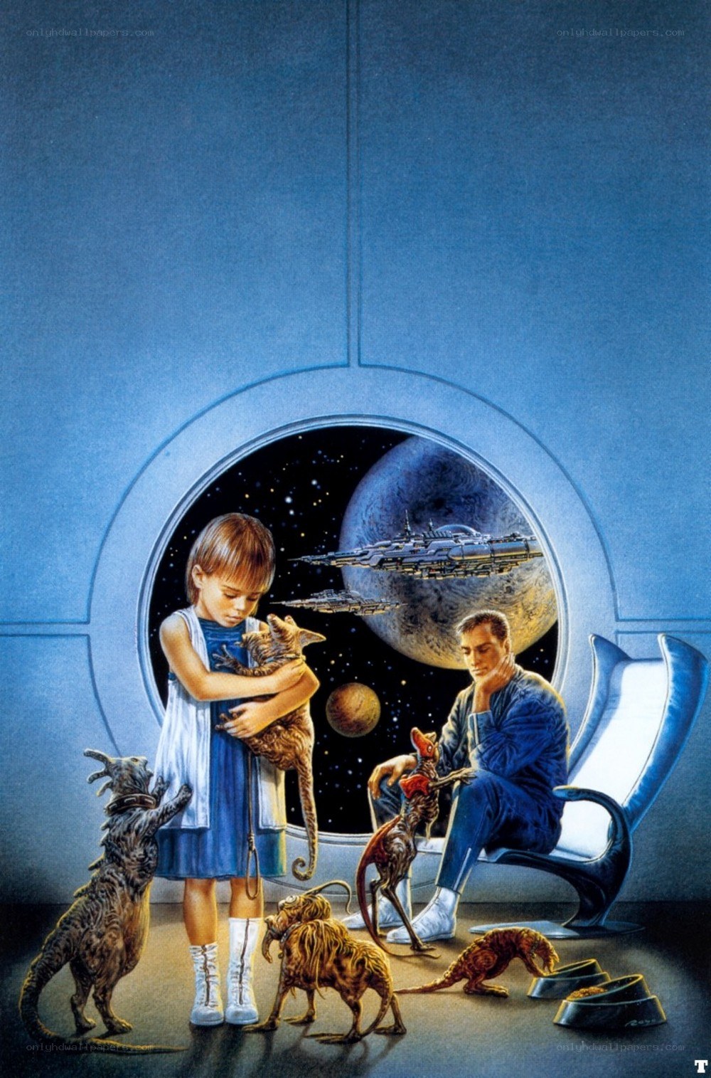 Children with alien pets in space