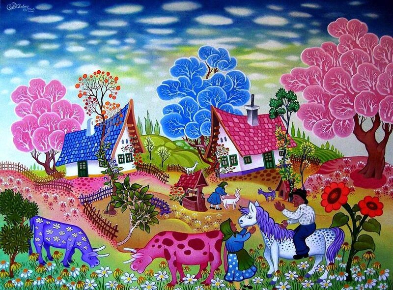 Children with Animals in Field