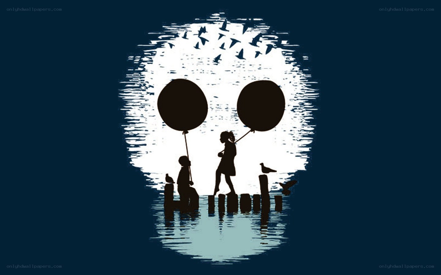 Children with Balloons Silhouette