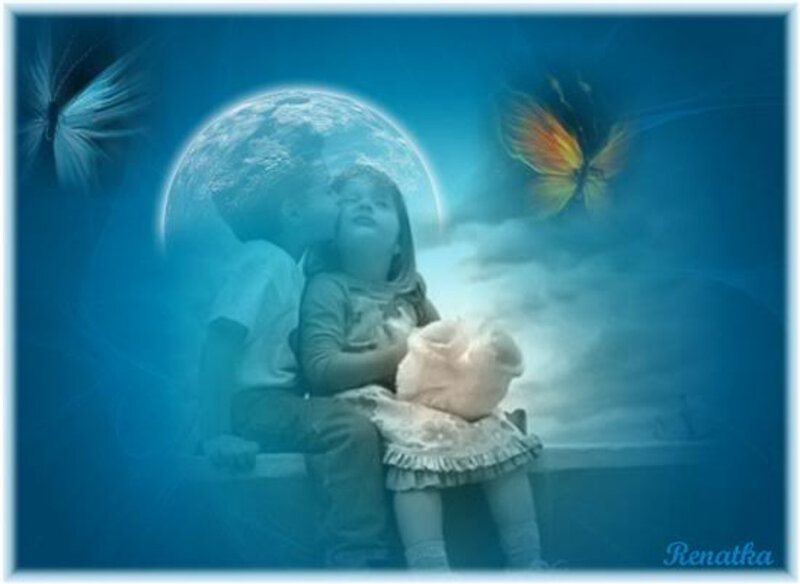 children with butterflies and moon