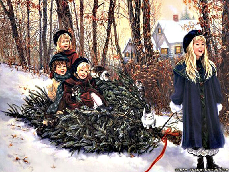 Children with Christmas tree