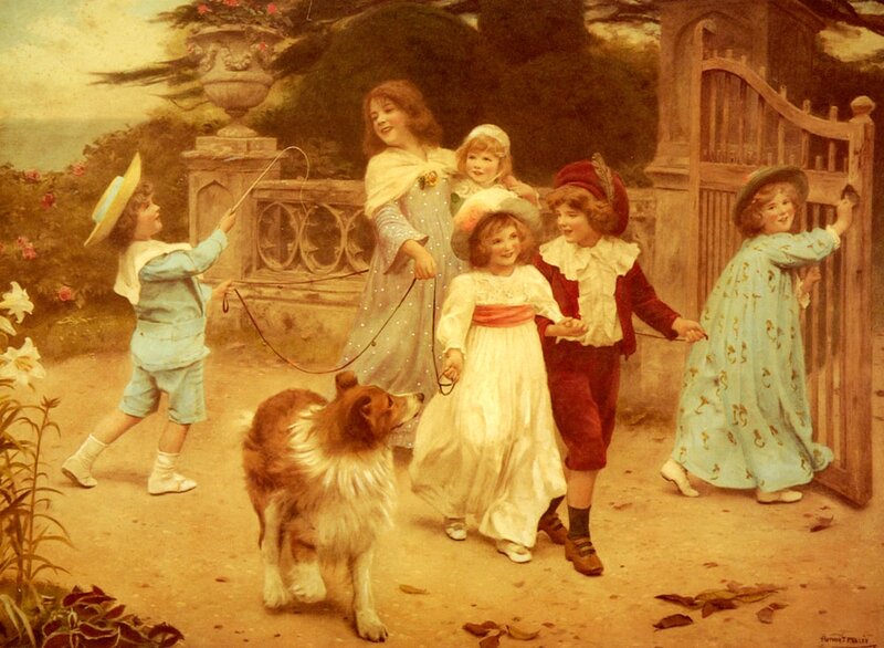 Children with Dog in Garden — Brown