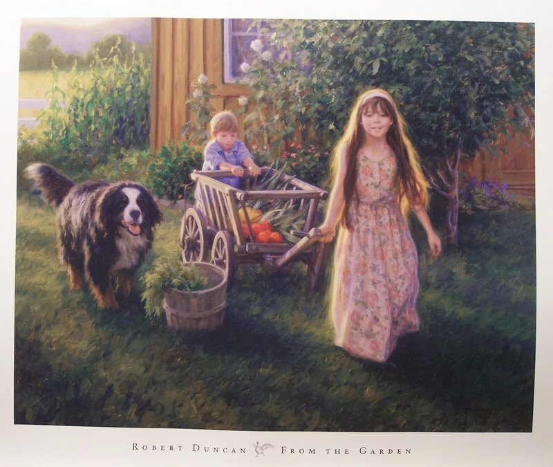 Children with Dog in Garden