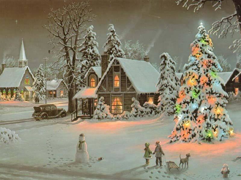 Children with Dog in Snow