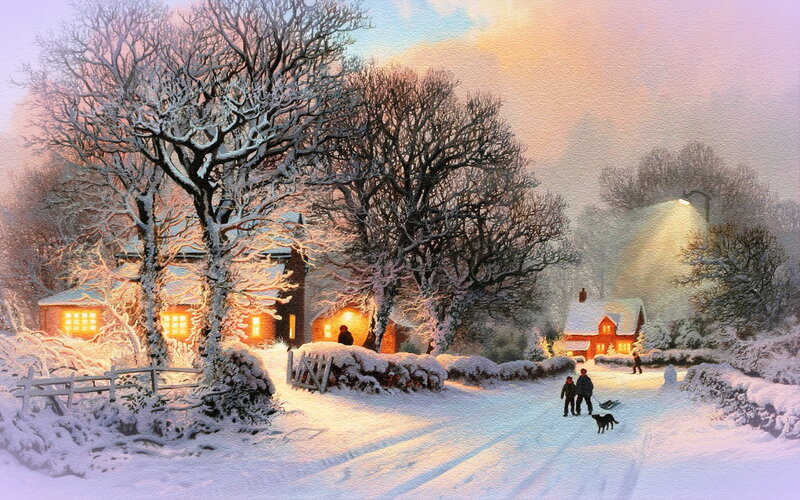 Children with Dog in Snow — White, Serene, Winter