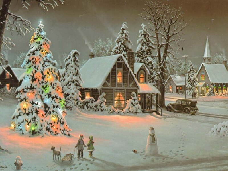 Children with Dog in Snow — White