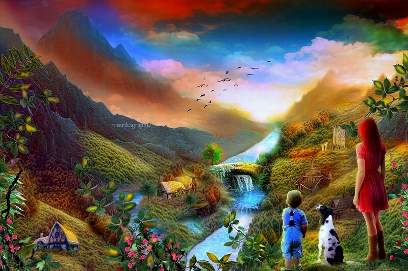 Children with Dog in Valley