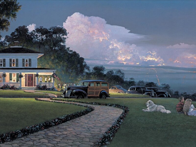 Children with Dog on Lawn