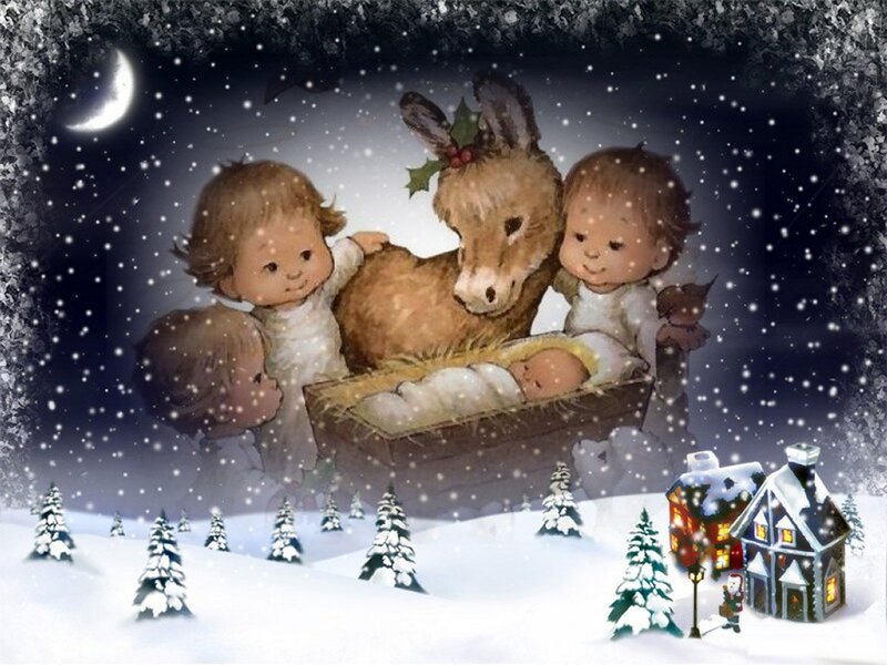 Children with Donkey in Nativity