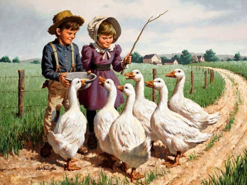 Children with Geese
