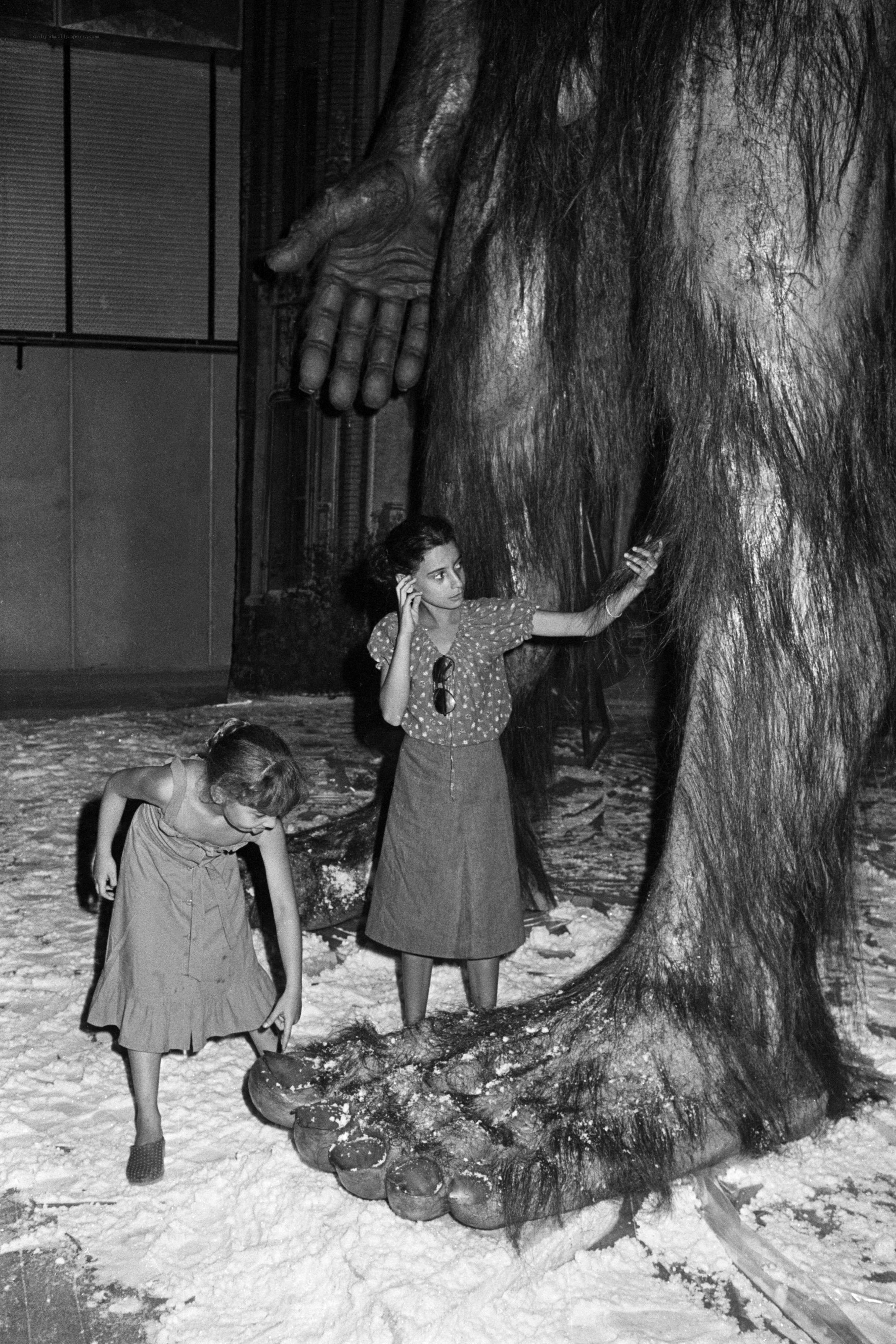 Children with giant monster prop