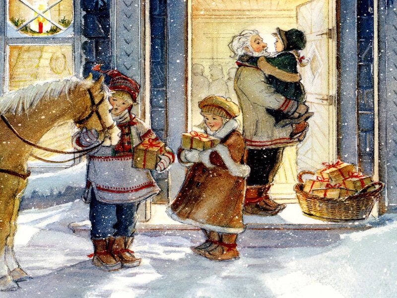 Children with Gifts in Snow