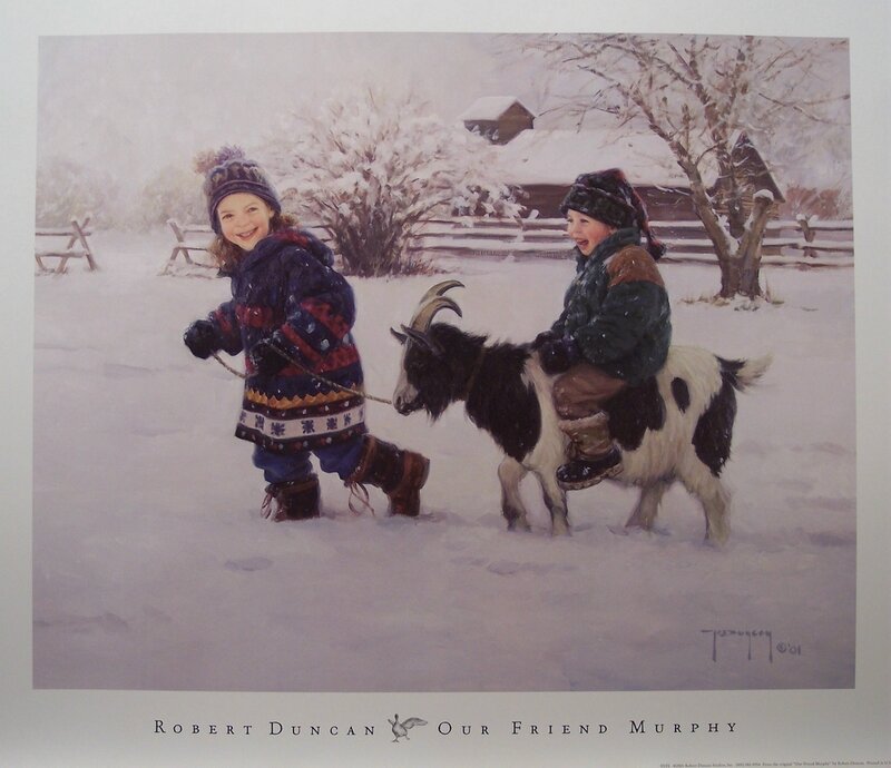 Children with Goat in Snow