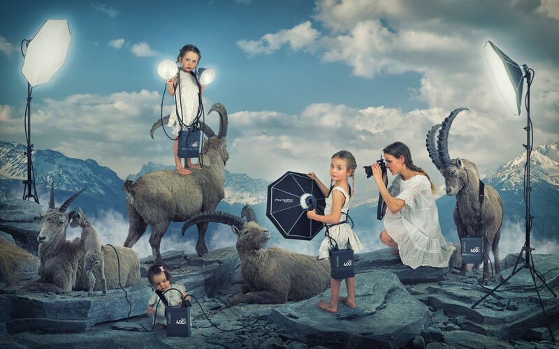 Children with Goats on Mountain