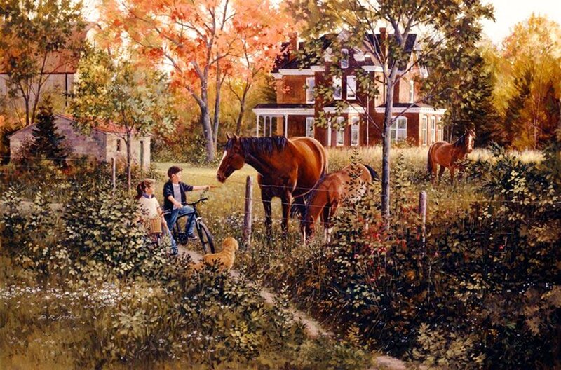 Children with Horses — Brown