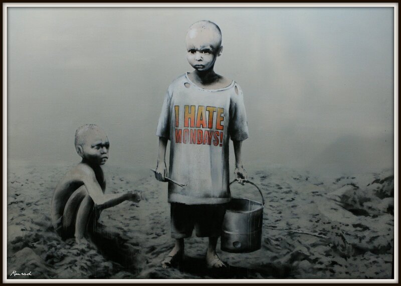 Children with 'I Hate Mondays' shirt