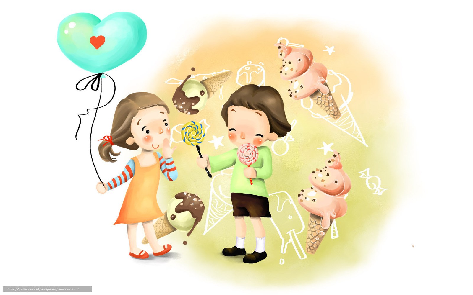 Children with ice cream and balloons