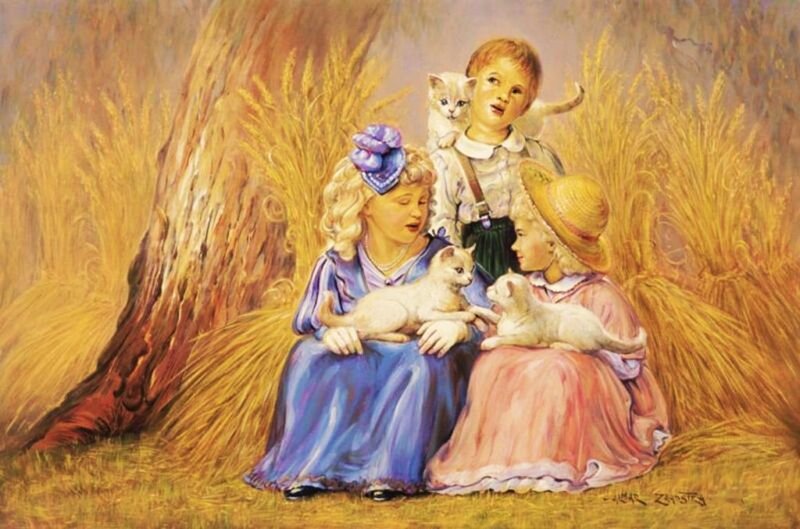 Children with Kittens — Yellow