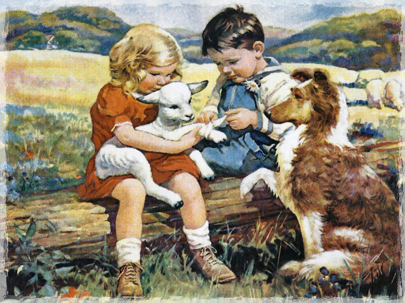 Children with Lamb and Dog