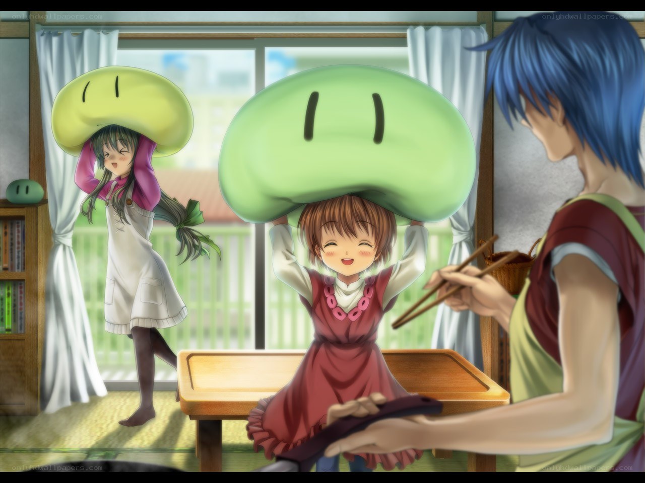 Children with mushroom hats