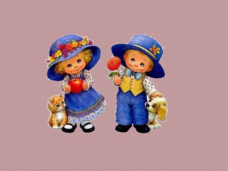 children with pets illustration