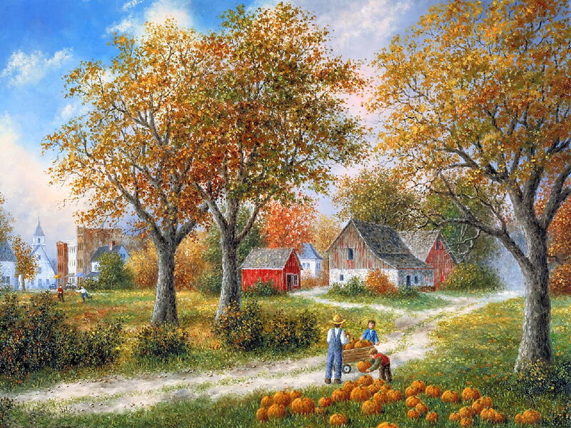 Children with Pumpkins — Orange, Serene