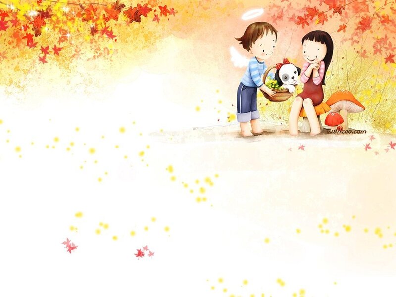 Children with puppy in autumn