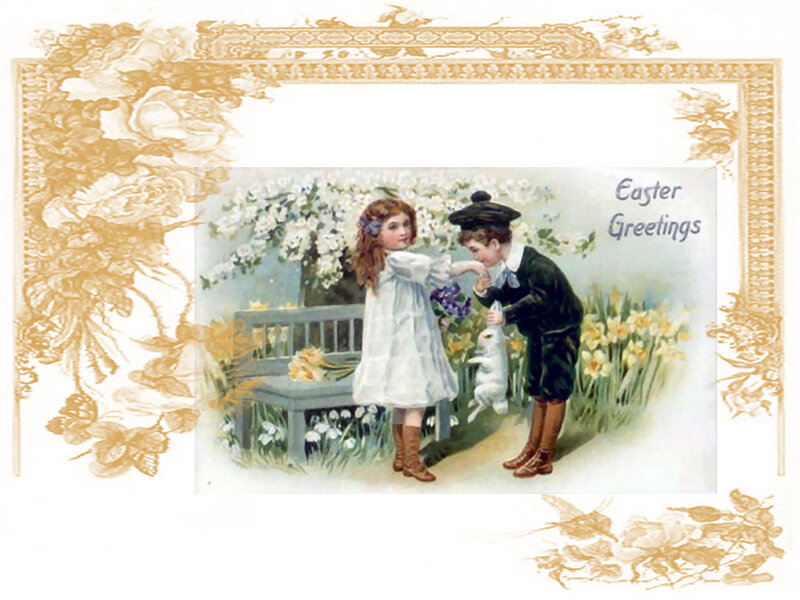 Children with Rabbit — White