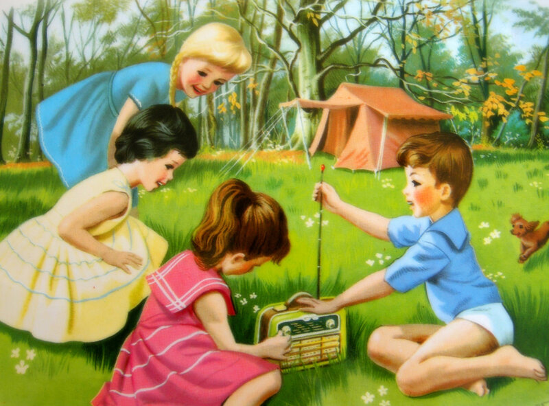 Children with Radio in Forest