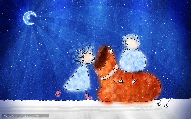 Children with snowman at night