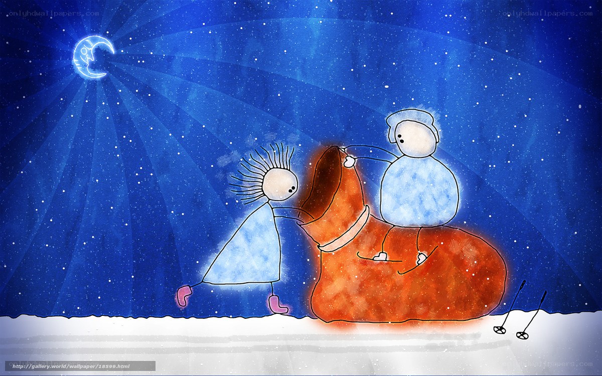 Children with snowman at night