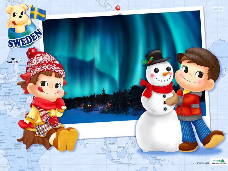 Children with Snowman — Blue, Festive, Night