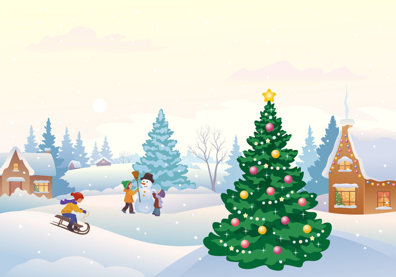 Children with Snowman — Green
