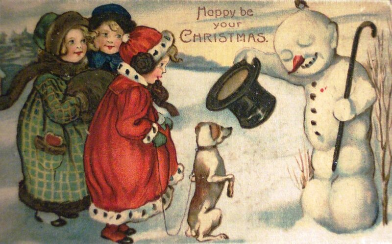 Children with Snowman — Red