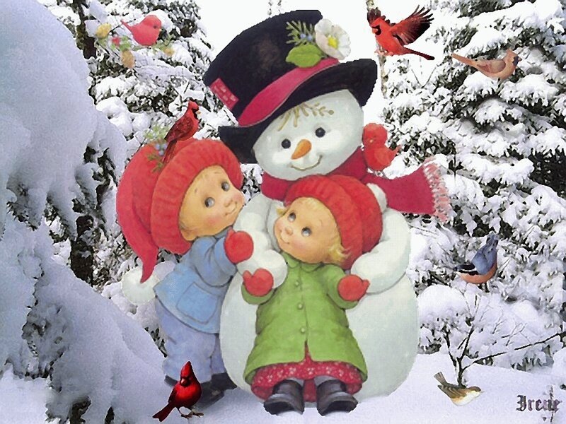 Children with Snowman
