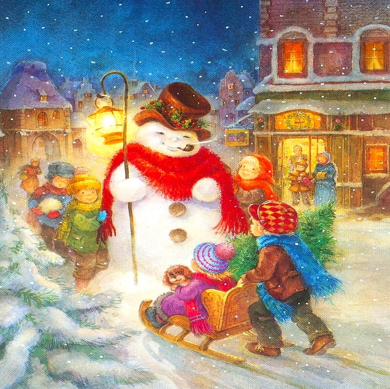 Children with Snowman — White, Festive, Night