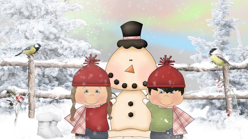 Children with Snowman — White
