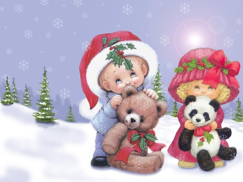 Children with Stuffed Animals — Purple, Festive