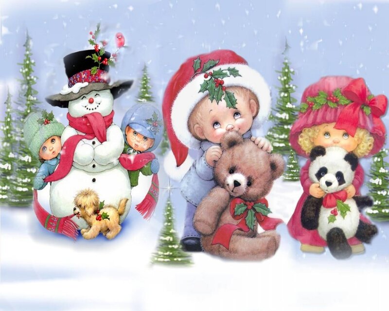 Children with Stuffed Animals — White