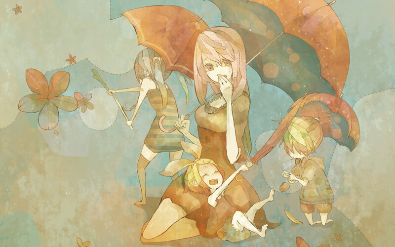 Children with umbrellas in autumn
