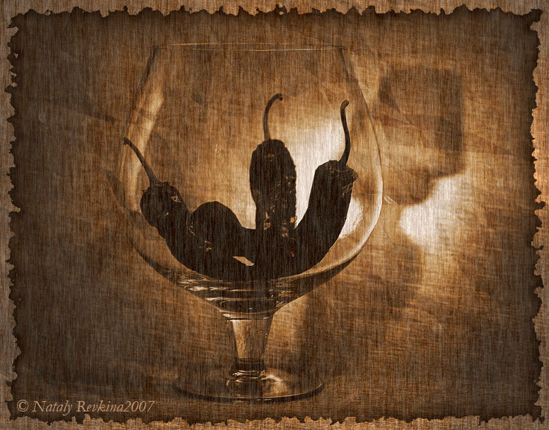 Chili peppers in a glass