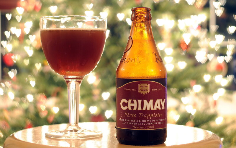 Chimay Beer Bottle and Glass