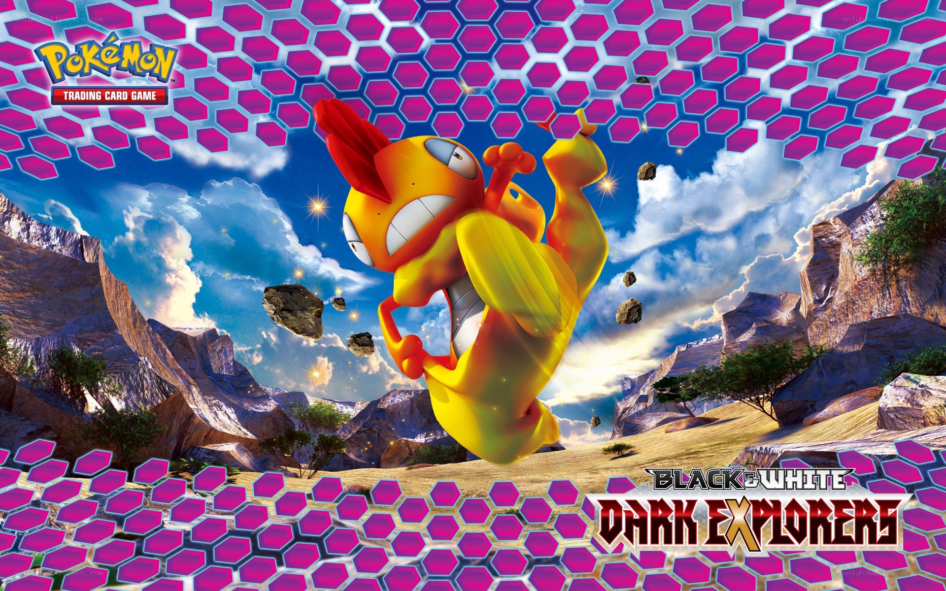 Chimchar in a rocky landscape