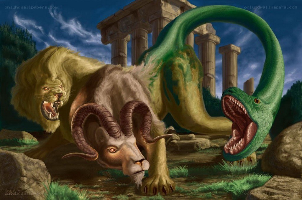 Chimera in ancient ruins