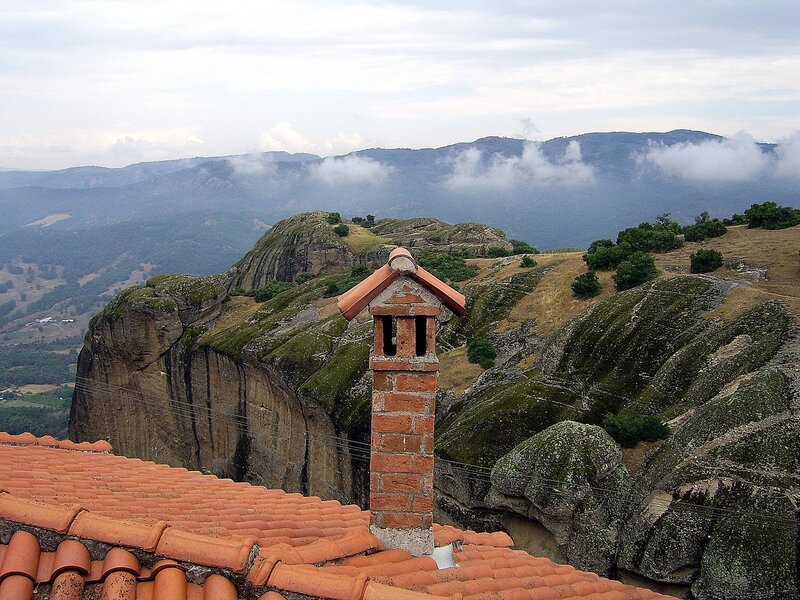 Chimney on a rooftop in Meteora