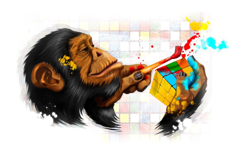 chimp painting a rubik's cube