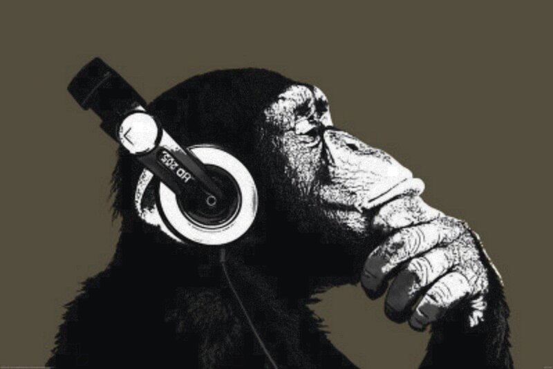 Chimp Wearing Headphones