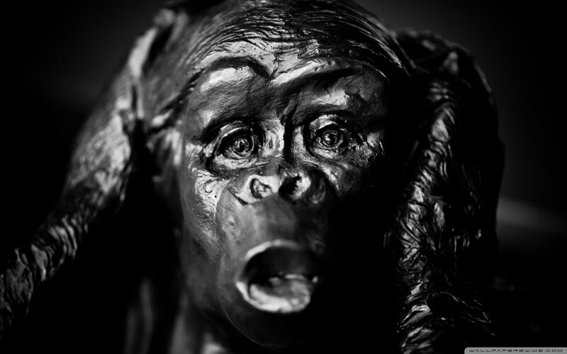 Chimpanzee Sculpture — Black, Dramatic